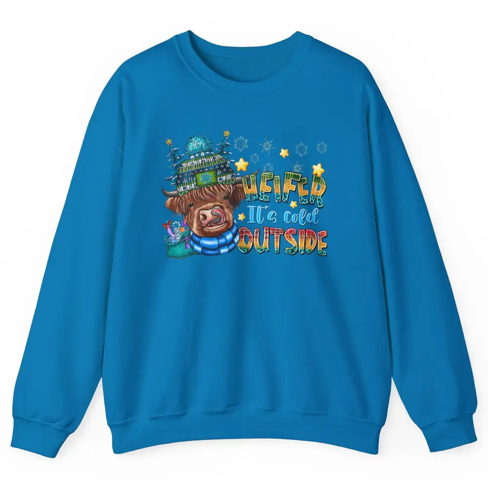 Retro Christmas Highland Cow Heifer It's Cold Outside Winter Unisex Crewneck Sweatshirt