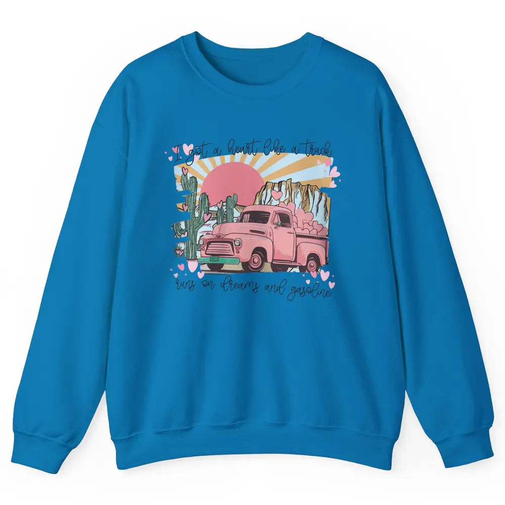 Western Sunset Cowgirl I Got Heart Like Truck Rodeo Cactus Unisex Crewneck Sweatshirt