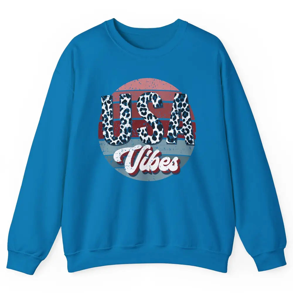 Vintage USA Vibes Leopard Patriots Independence Day Gift Unisex Crewneck Sweatshirt