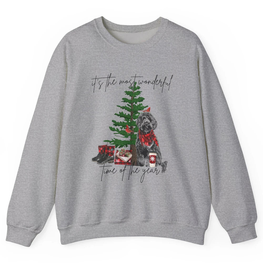 Black Golden Labradoodle Christmas Tree Most Wonderful Time Unisex Crewneck Sweatshirt
