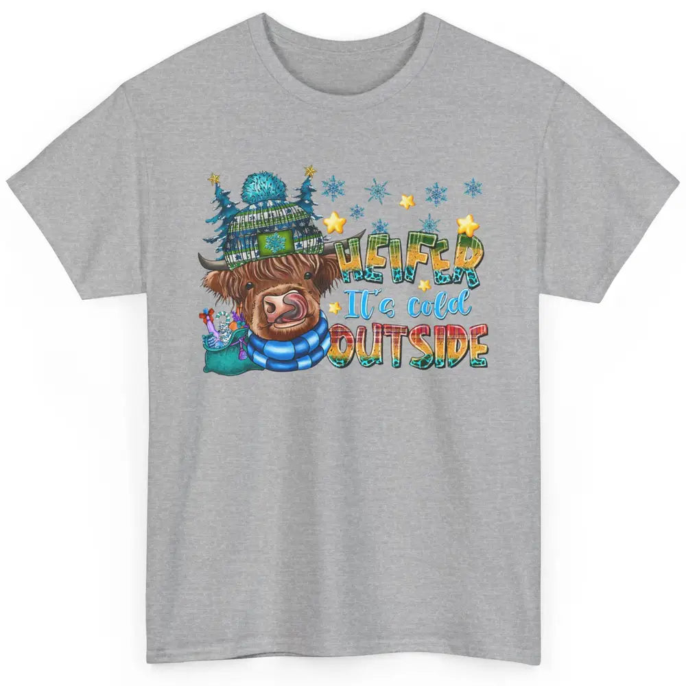 Retro Christmas Highland Cow Heifer It's Cold Outside Winter Classic Unisex T-Shirt