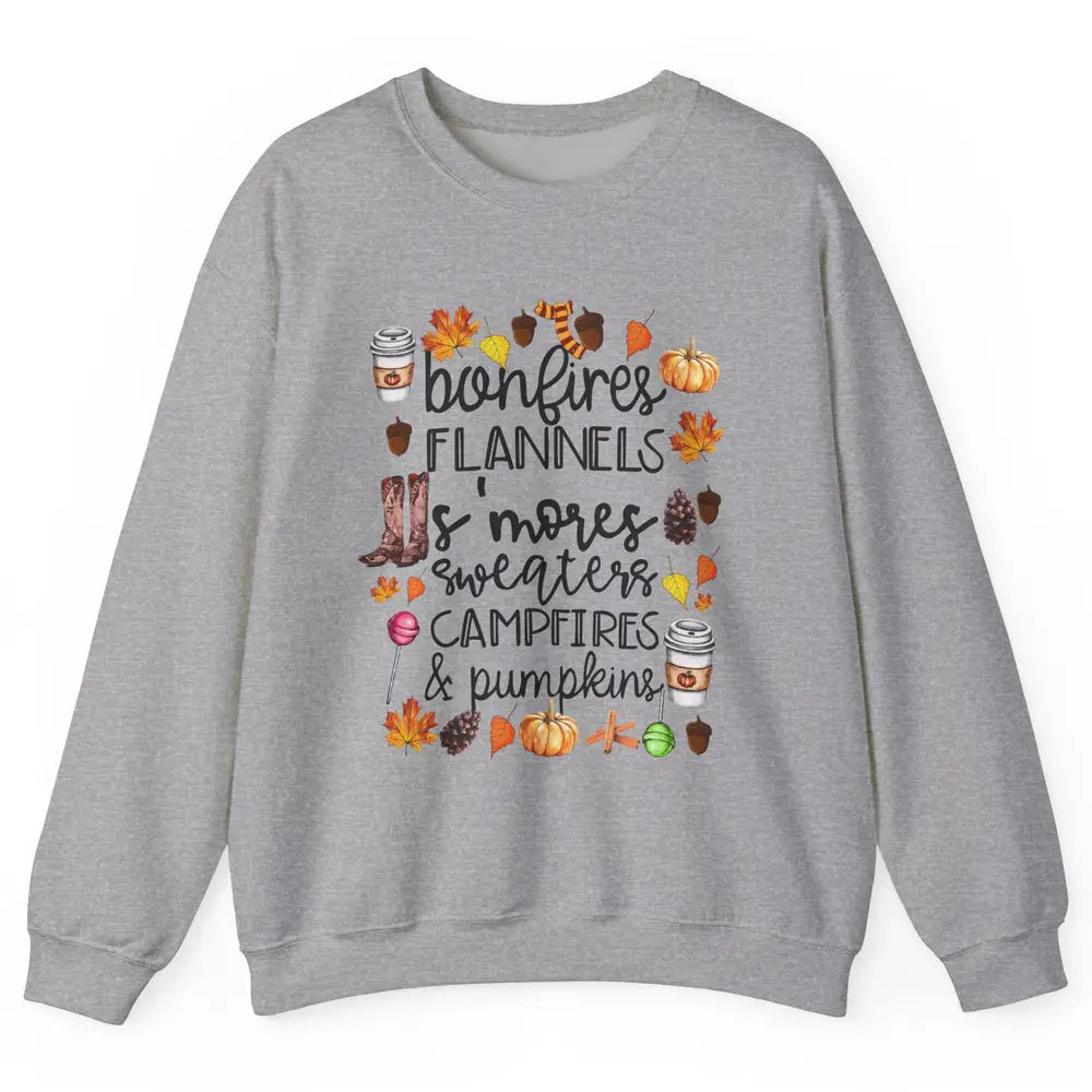 Fall Stuff Pumpkins Falling Leaves Campfire Halloween Autumn Unisex Crewneck Sweatshirt