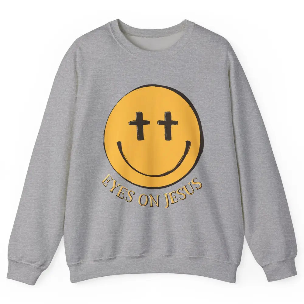 Retro Smiling Face Eyes On Jesus Christian Faith Religious Unisex Crewneck Sweatshirt