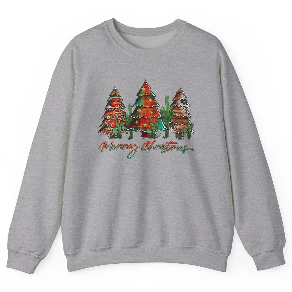 Merry Christmas Tree Western Christmas Desert Cactus Leopard Unisex Crewneck Sweatshirt