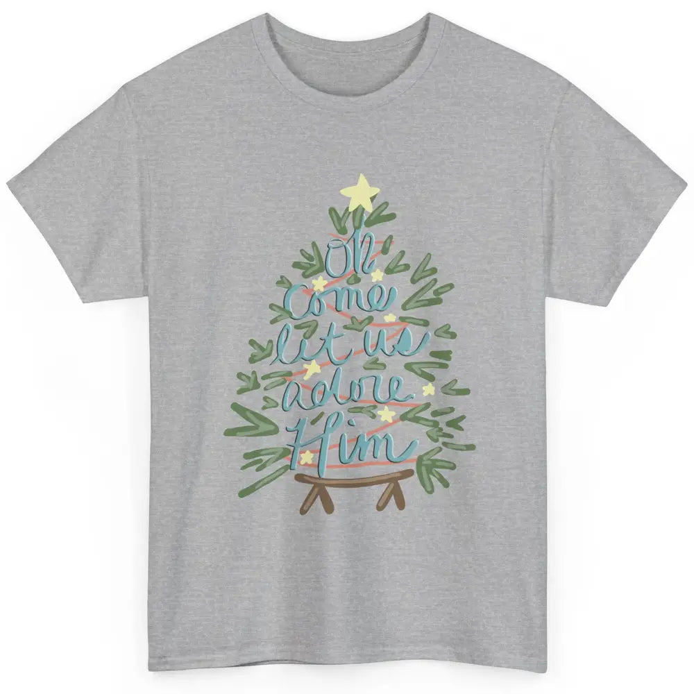 Retro Christmas Tree Oh Come Let Us Adore Him Groovy Xmas Classic Unisex T-Shirt