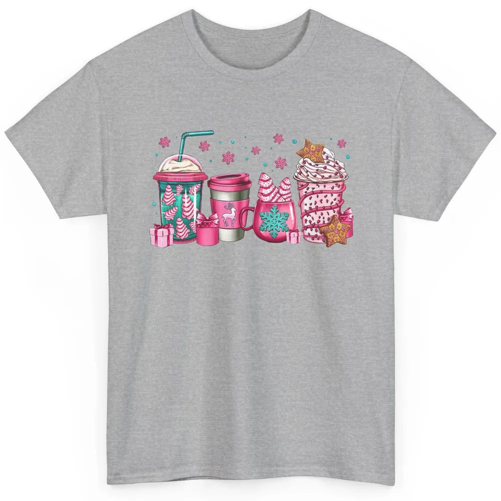 Pink Christmas Coffee Christmas Tree Cake Christmas Lovers Classic Unisex T-Shirt