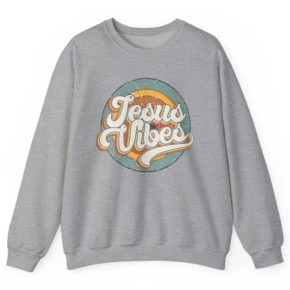 Retro Rainbow Jesus Vibes Bible Verse Christian Religious Unisex Crewneck Sweatshirt