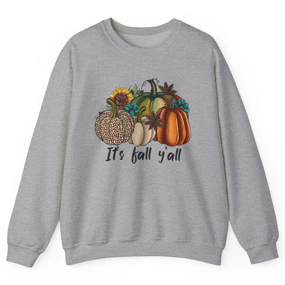 Leopard Pumpkin It's Fall Yall Fall Leaves Western Autumn Unisex Crewneck Sweatshirt