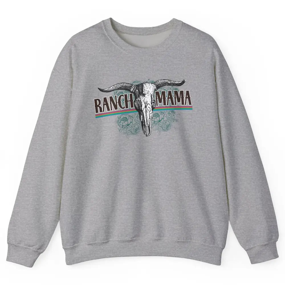 Retro Ranch Mama Highland Cow Skull Western Country Cowboy Unisex Crewneck Sweatshirt