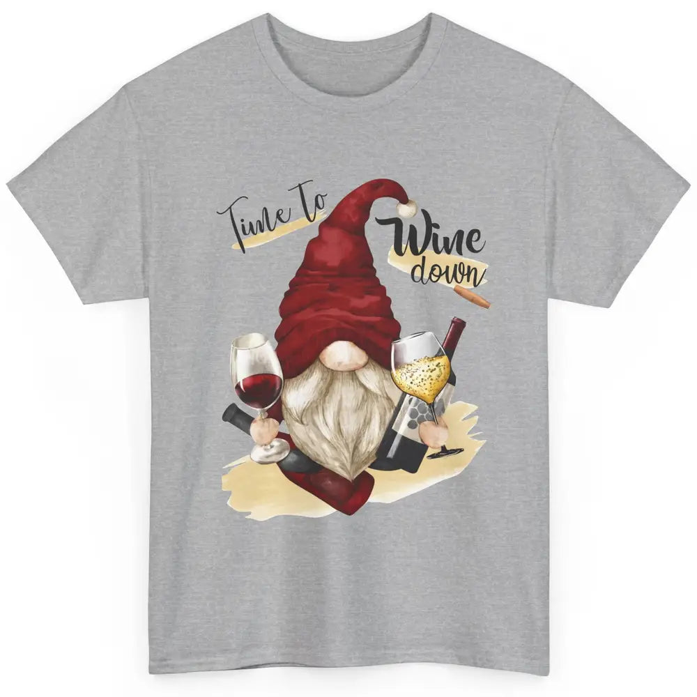 Christmas Gnome Wine It's Time to Wine Down Winter Holiday Classic Unisex T-Shirt
