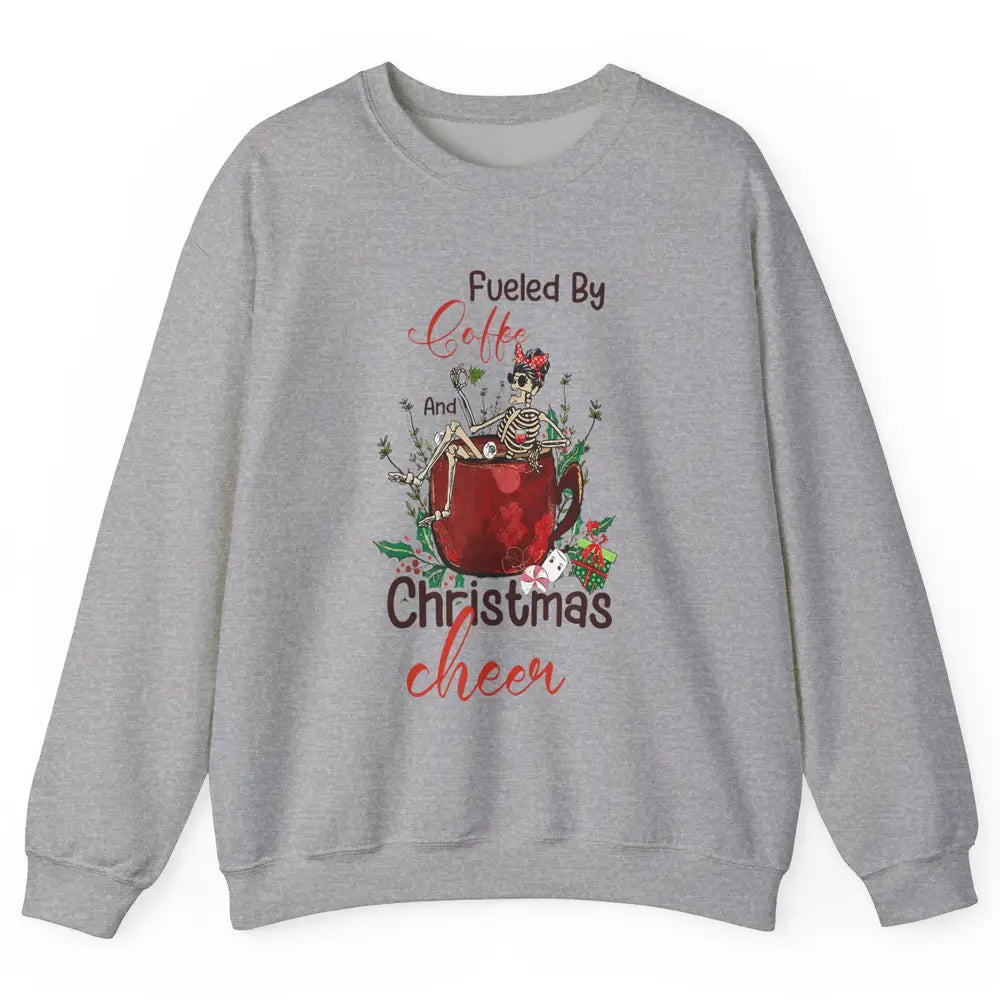 Merry Christmas Skeleton Drink Fueled By Coffee Xmas Latte Unisex Crewneck Sweatshirt