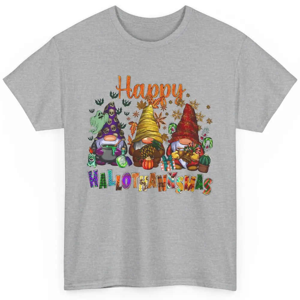 Pumpkin Gnomes Hallo-thank-mas Halloween Thanksgiving Xmas Classic Unisex T-Shirt