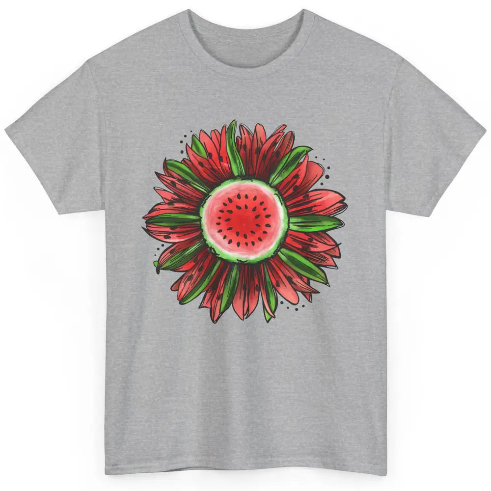 Watermelon Sunflower Summer Peace Love Watermelon Lover Gift Classic Unisex T-Shirt
