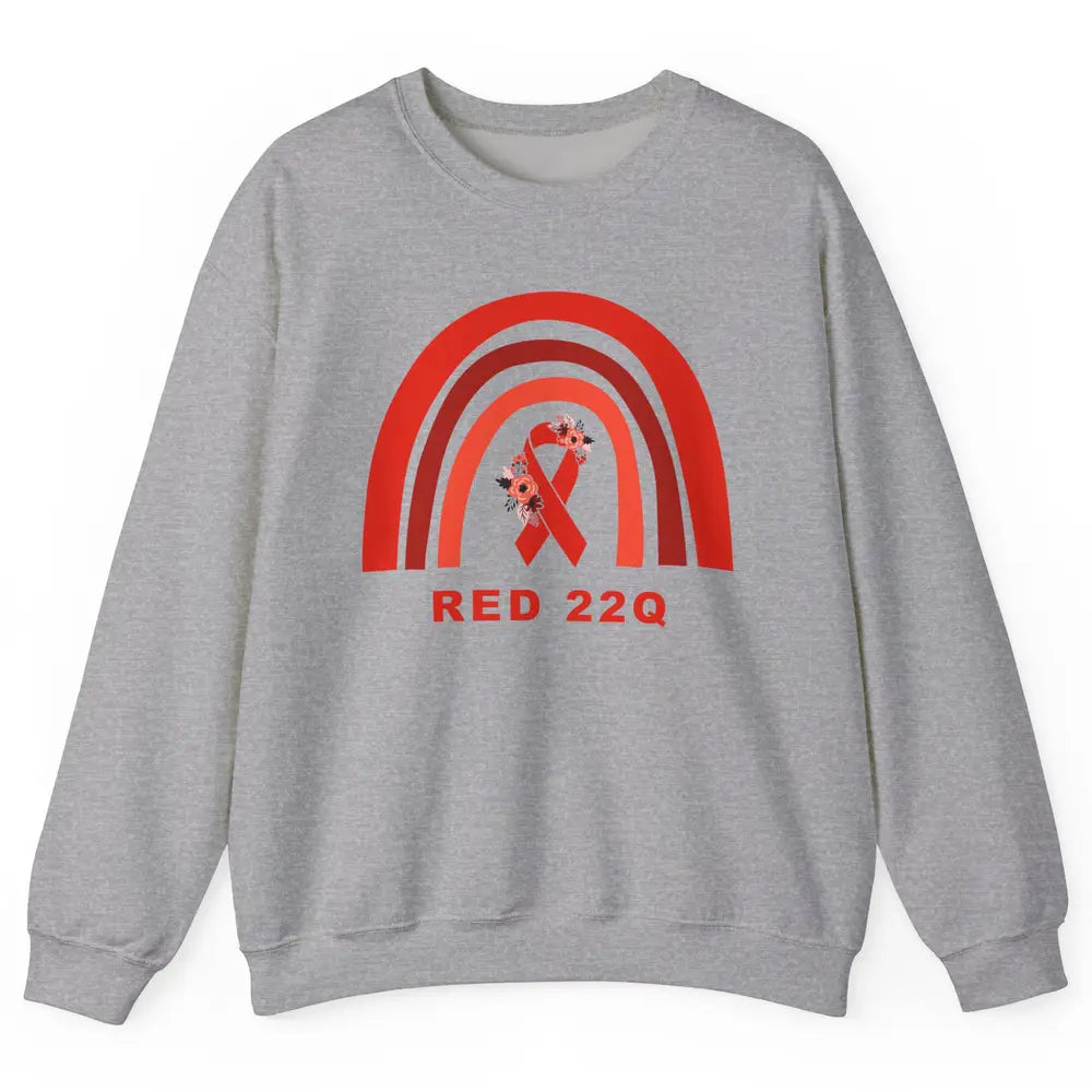 22Q Deletion/DiGeorge Syndrome Awareness Floral Red Rainbow Unisex Crewneck Sweatshirt