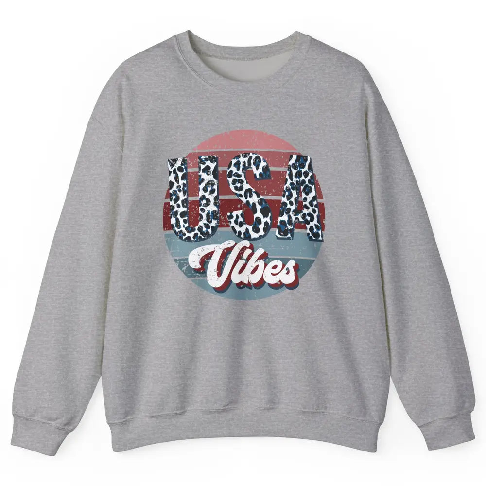 Vintage USA Vibes Leopard Patriots Independence Day Gift Unisex Crewneck Sweatshirt