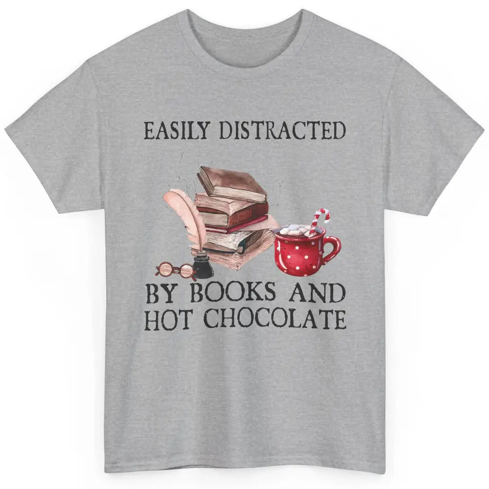 Retro Easily Distracted By Books And Hot Chocolate Christmas Classic Unisex T-Shirt