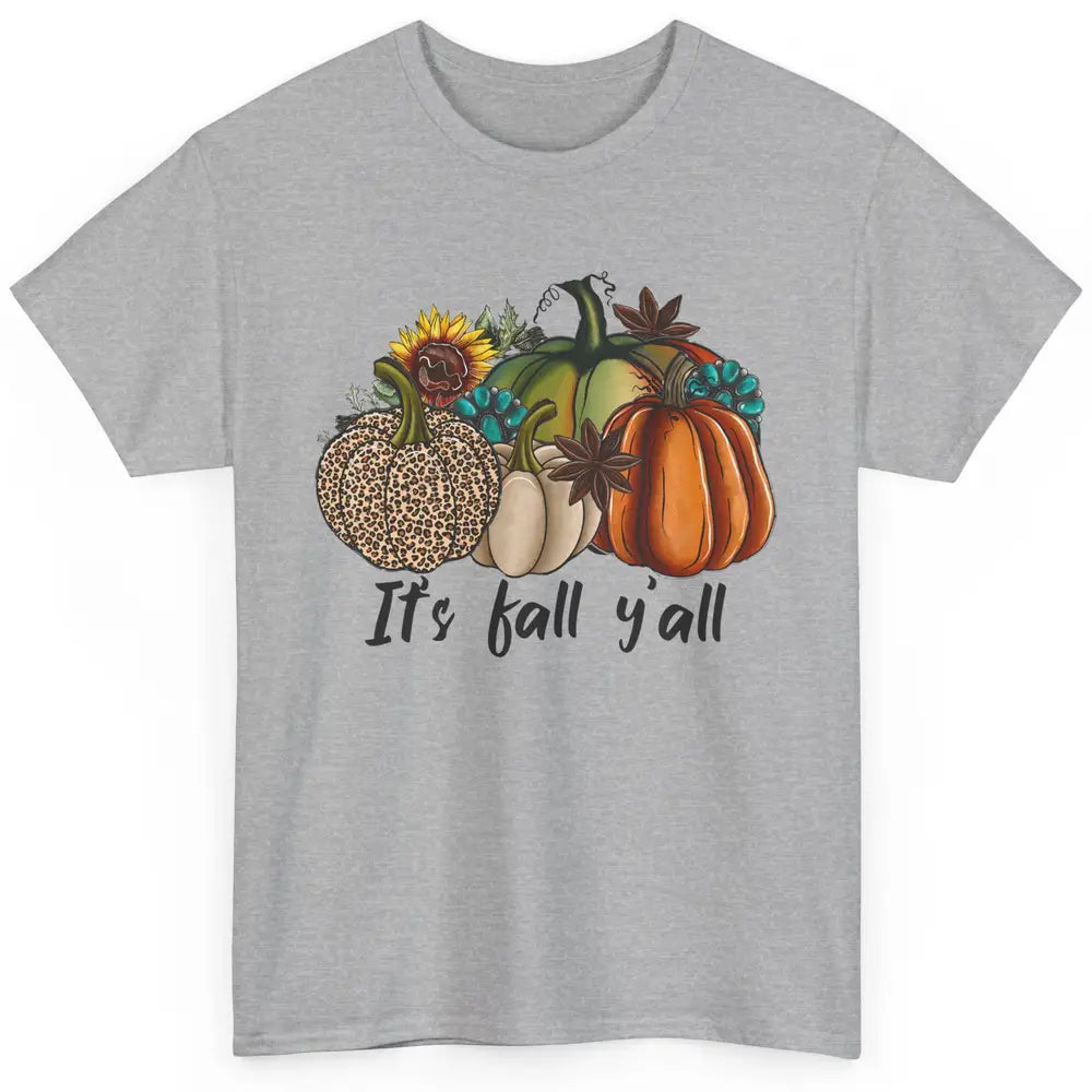 Leopard Pumpkin It's Fall Yall Fall Leaves Western Autumn Classic Unisex T-Shirt