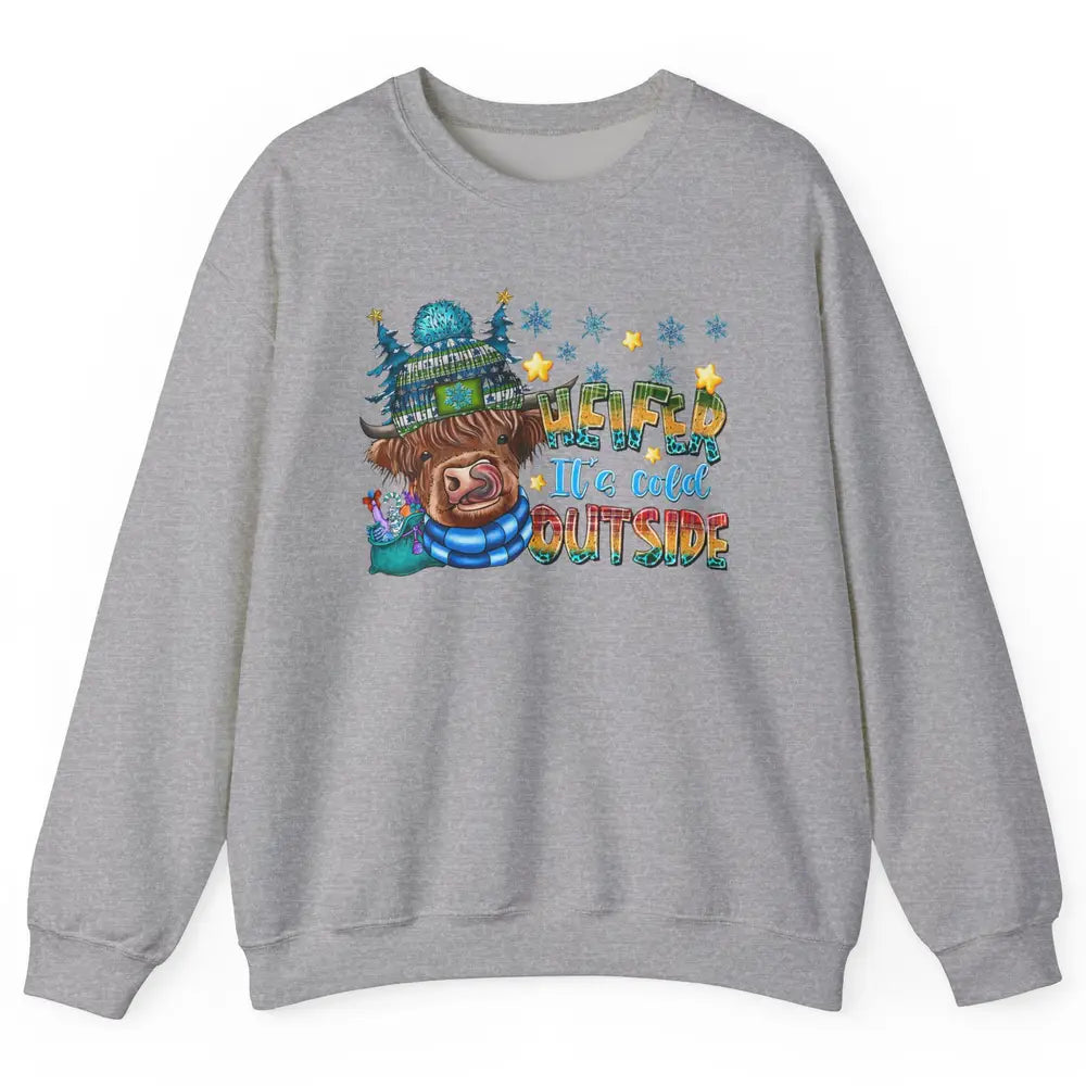 Retro Christmas Highland Cow Heifer It's Cold Outside Winter Unisex Crewneck Sweatshirt