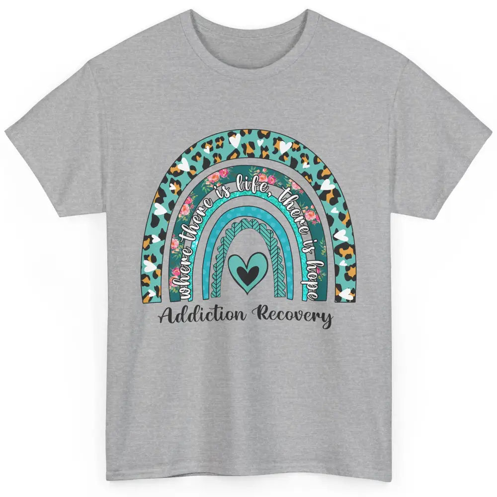 Addiction Recovery Awareness Rainbow Ribbon Blue Leopard Classic Unisex T-Shirt