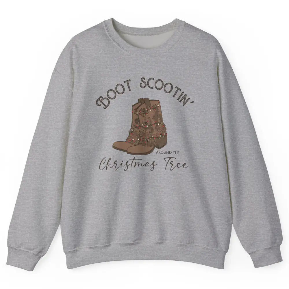 Retro Cowboy Boots Scootin' Around Christmas Tree Western Unisex Crewneck Sweatshirt
