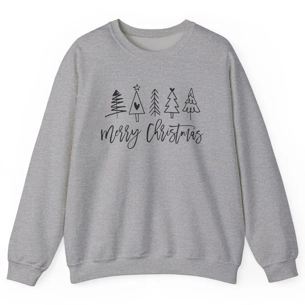 Merry Christmas Tree Heart Doodle Drawing Christmas Costume Unisex Crewneck Sweatshirt