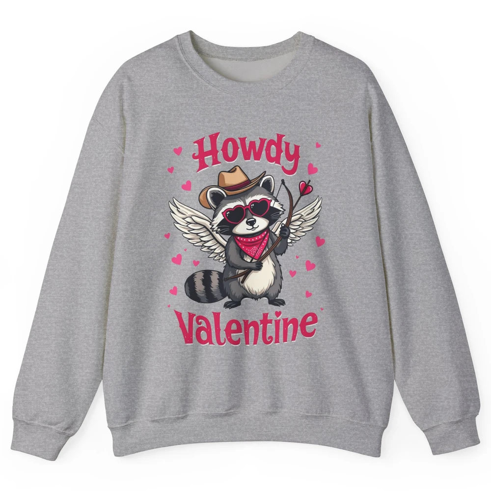 Howdy Valentine Cowboy Hat Cupid Raccoon Funny Opossum Love Heart Cute Western Possum Rodeo Unisex Crewneck Sweatshirt
