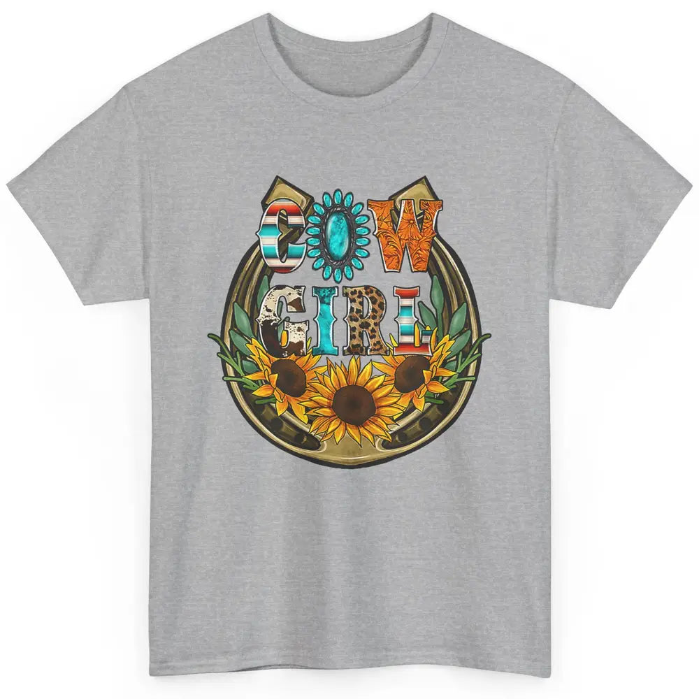 Western Country Sunflowers Retro Cowhide Serape Horseshoe Classic Unisex T-Shirt
