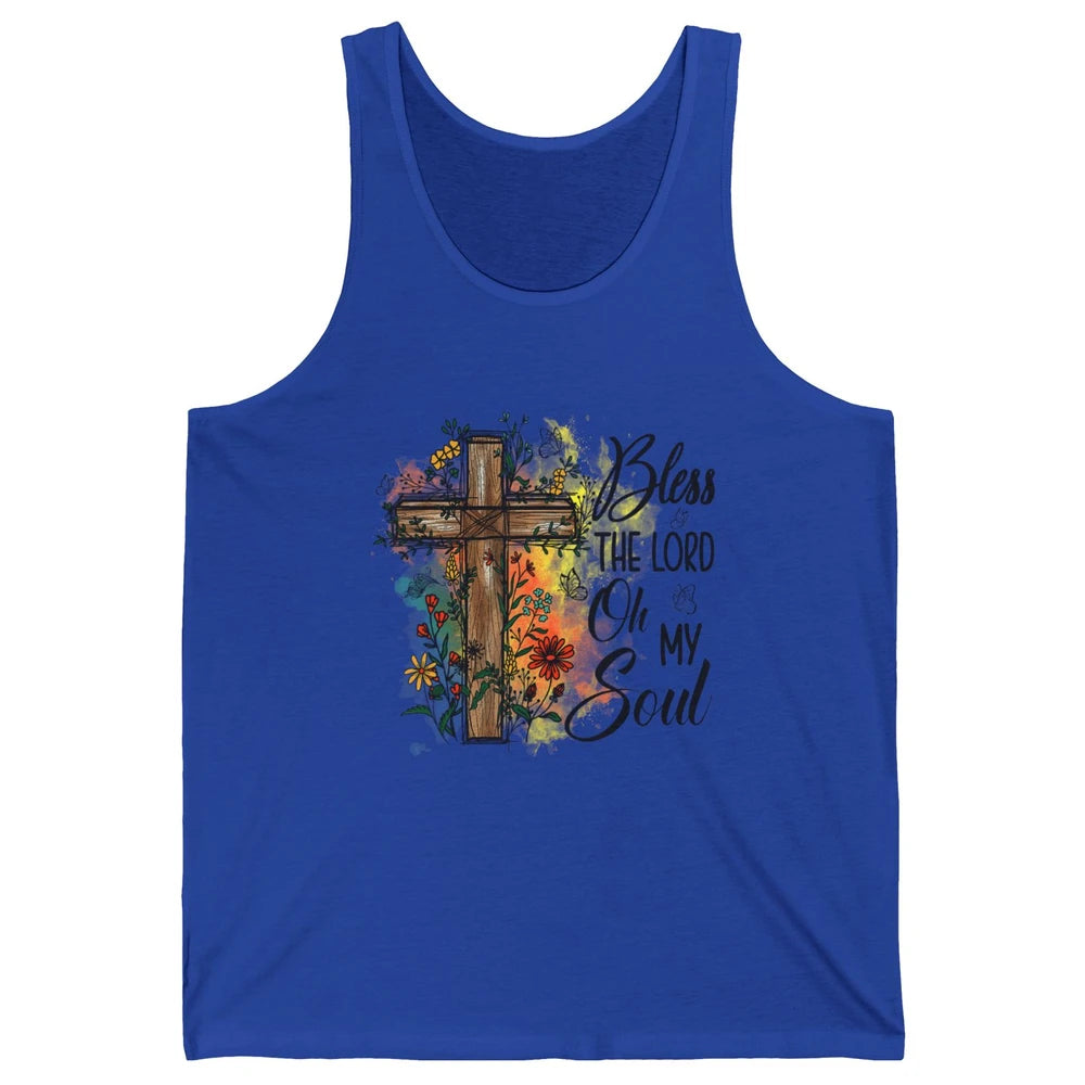 Christian Bless The Lord Oh My Soul Bible Verse Jesus Christ Flower Cross Church Unisex Jersey Tank