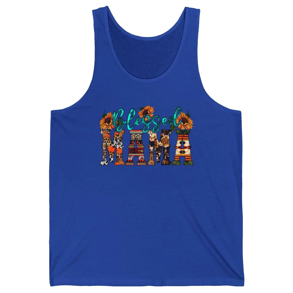 Leopard Sunflower Blessed Mama Western Mama Mothers Day Unisex Jersey Tank