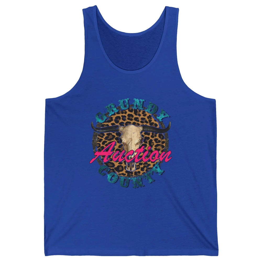 Leopard Grundy County Auction Bull Skull Western Country Unisex Jersey Tank