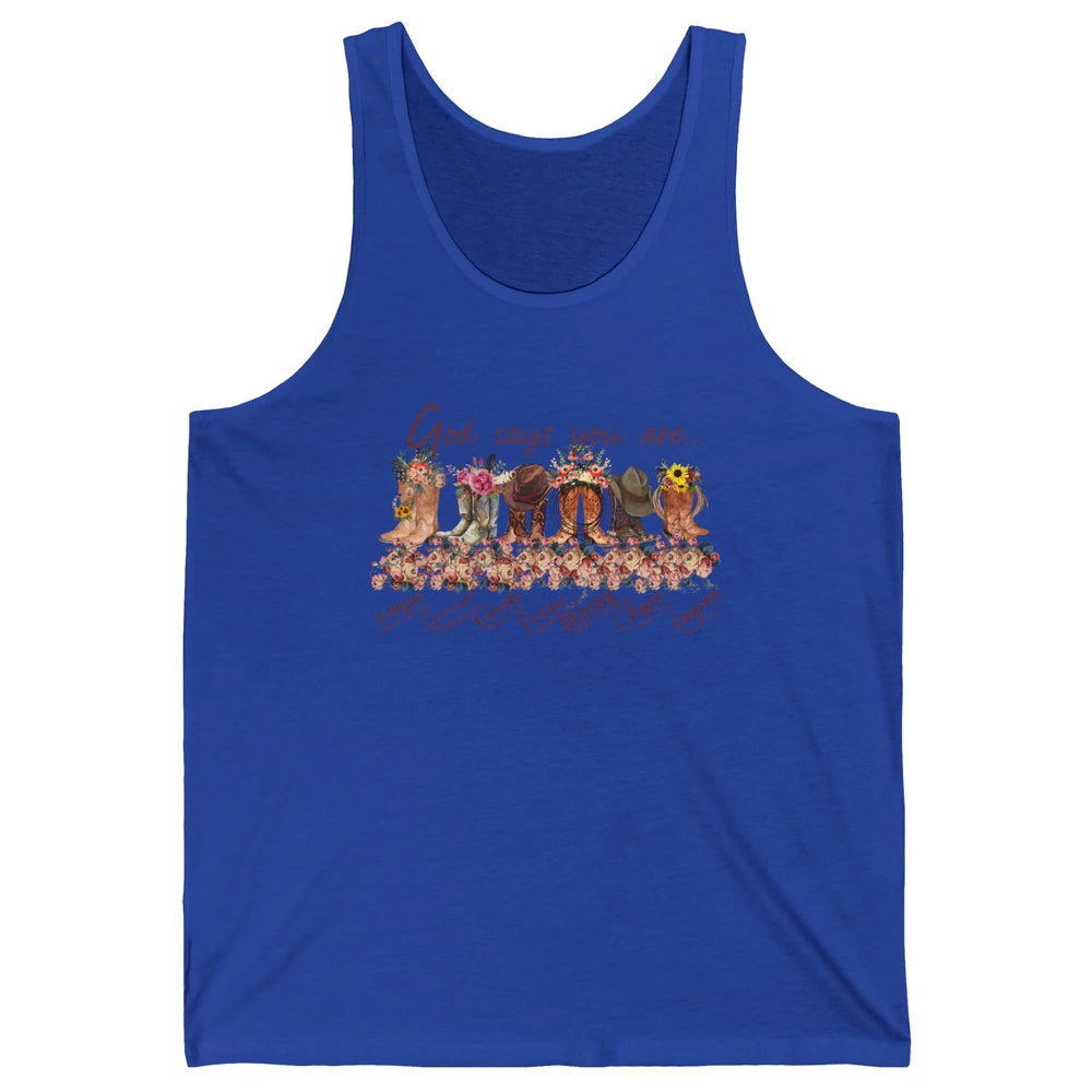 Retro Western Cowgirl Boots God Say You Are Cowboy Christian Unisex Jersey Tank