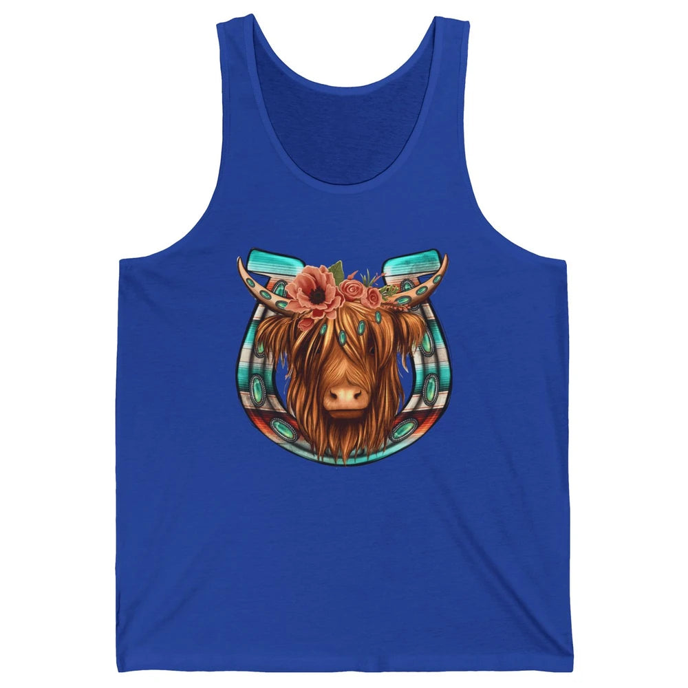 Floral Highland Cow Heifer Horseshoe Western Country Cowboy Unisex Jersey Tank