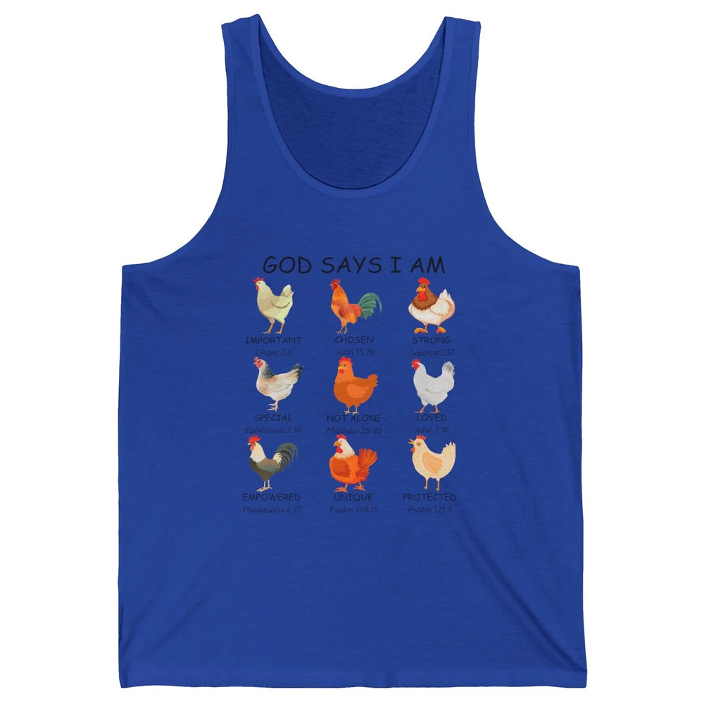 God Says I Am Chicken Christian Bible Funny Farm Chicken Unisex Jersey Tank