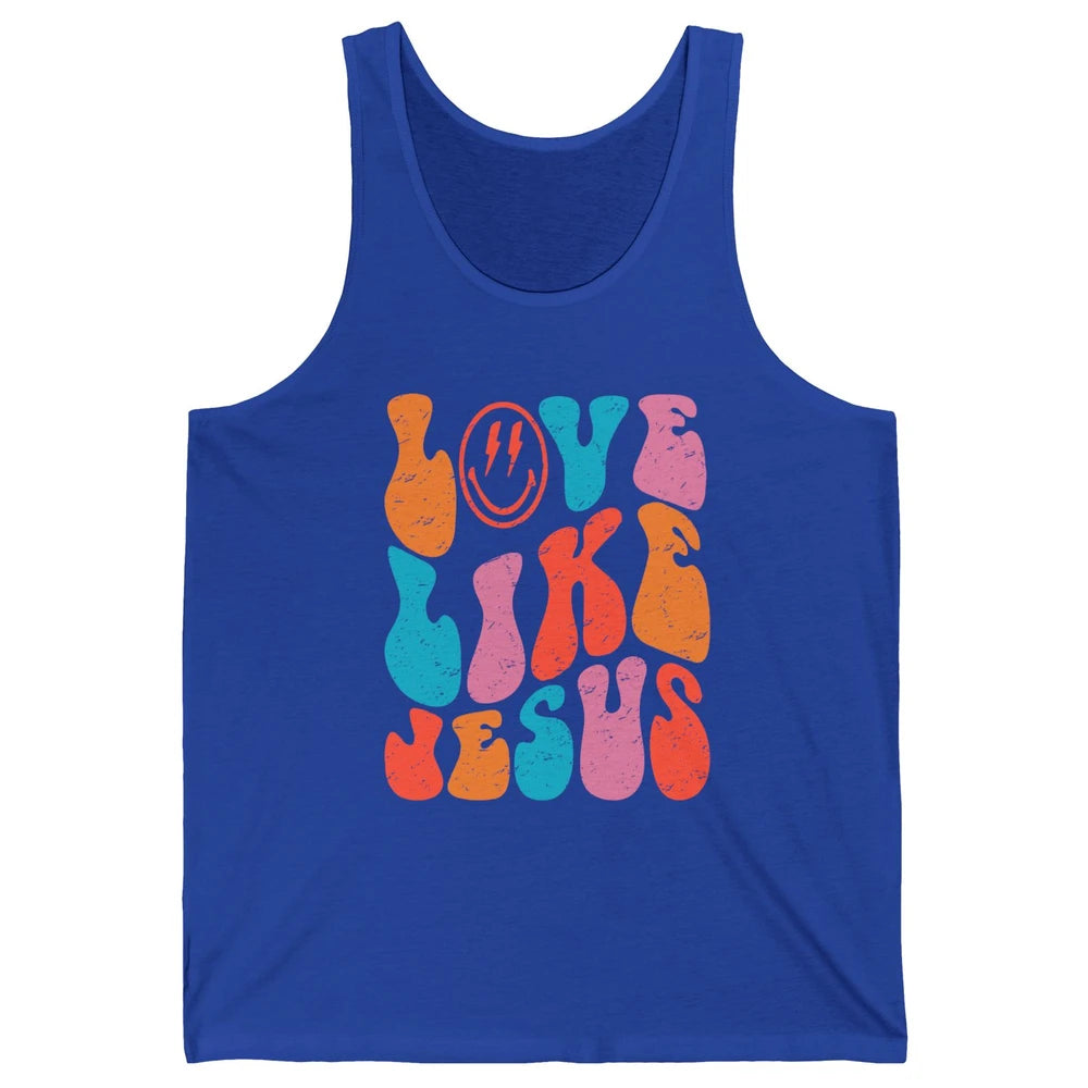 Retro Love Like Jesus Smiling Face Christian Religious Faith Unisex Jersey Tank