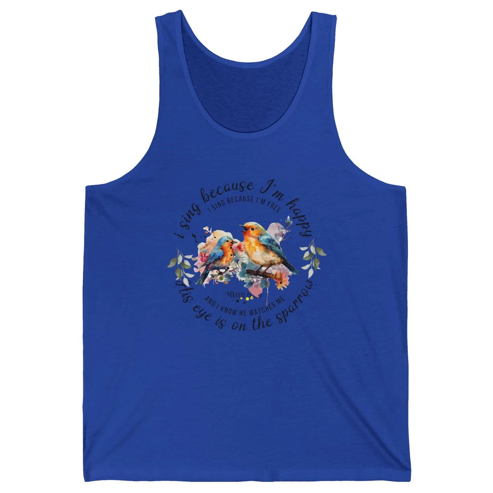 Christian Birds His Eyes Are On The Sparrow Bible Hand Drawn Unisex Jersey Tank