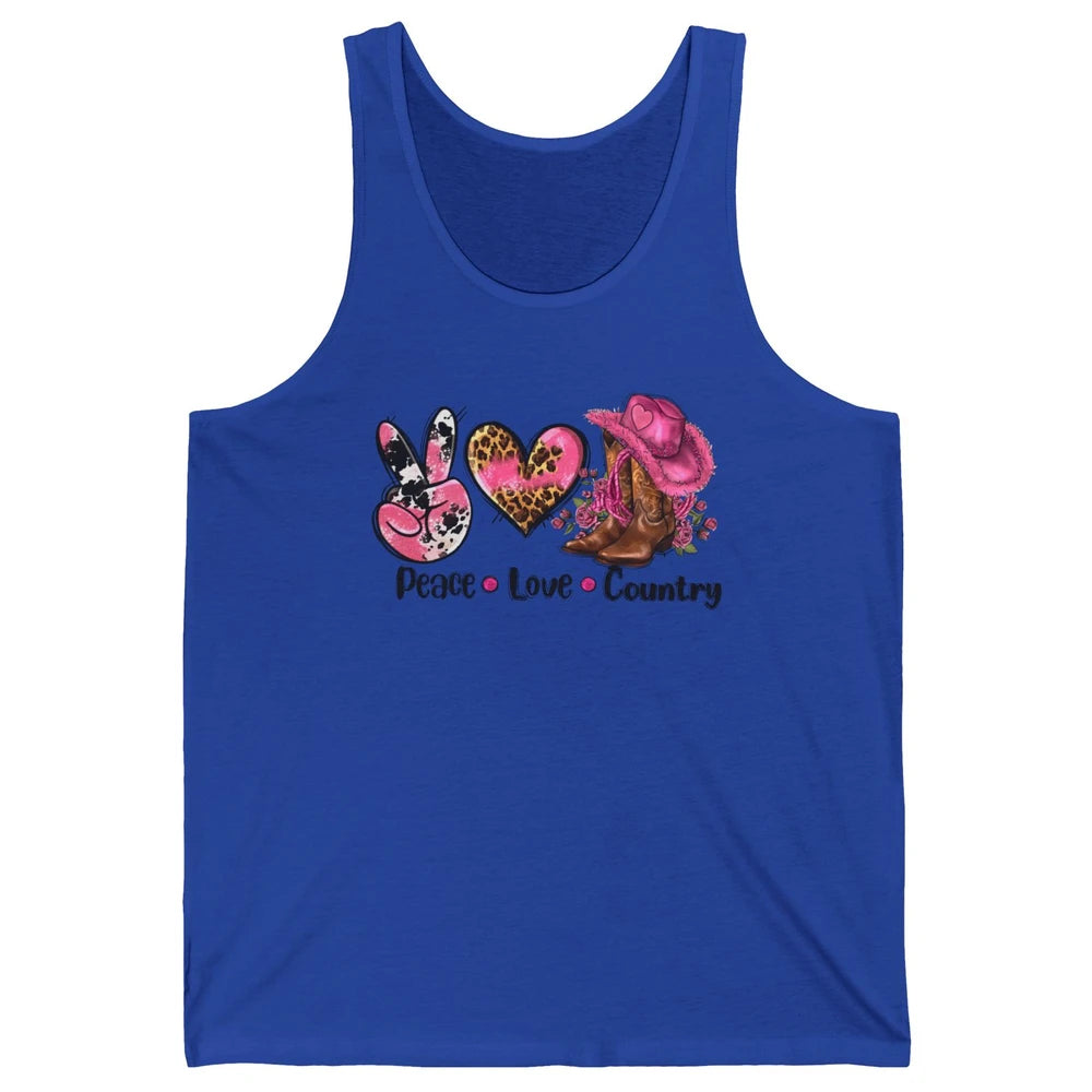 Retro Cowgirl Boots Hat Peace Love Country Western Country Unisex Jersey Tank