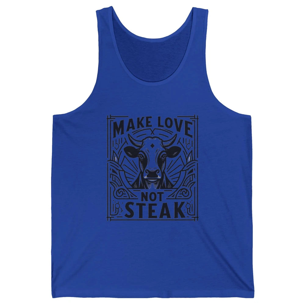 Funny Make Love Not Steak Cow Retro Sarcastic Vintage Cow Unisex Jersey Tank