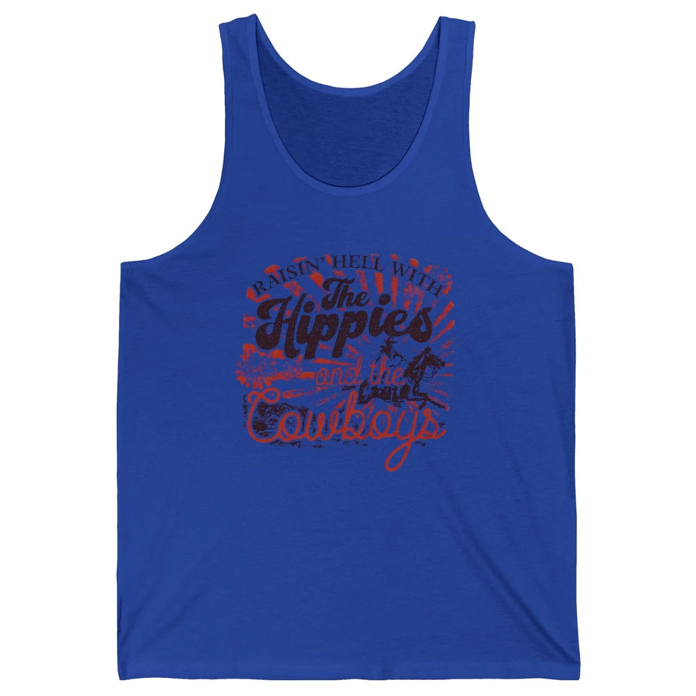 Retro Raisin' Hell With The Hippies And The Cowboys Country Unisex Jersey Tank