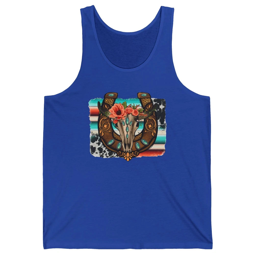 Leopard Bull Skull Horseshoe Rodeo Mom Western Cowgirl Unisex Jersey Tank