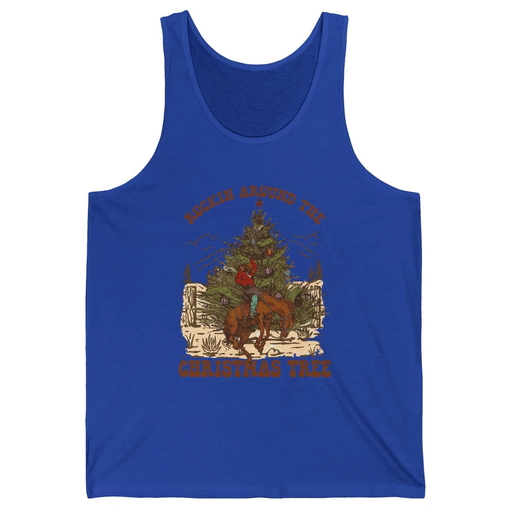 Funny Cowboy Horsing Rocking Around Christmas Tree Western Unisex Jersey Tank