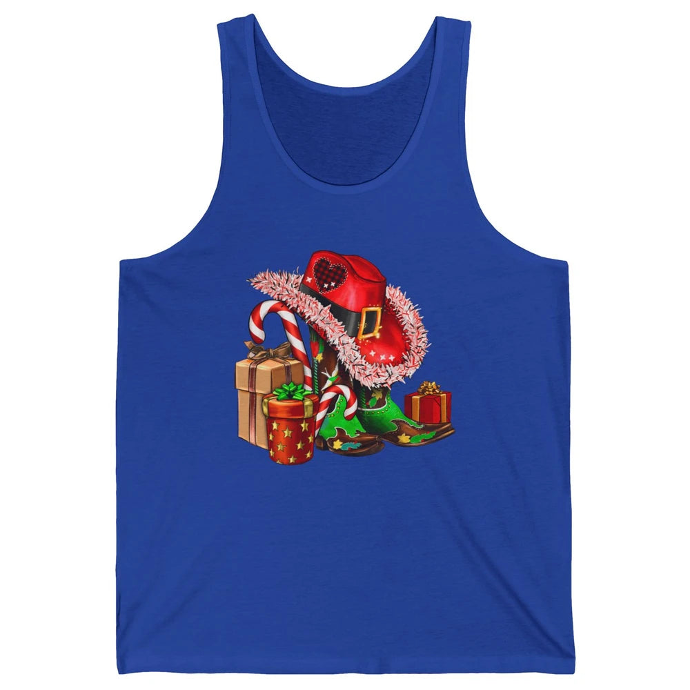 Christmas Western Cowgirl Hat Boots Cute Xmas Cowboy Texas Unisex Jersey Tank