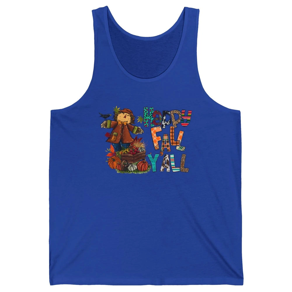 Happy Fall Y'all Leopard Pumpkin Western Autumn Thankful Unisex Jersey Tank