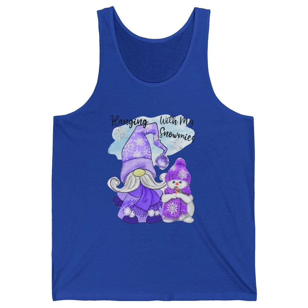 Retro Christmas Snowman And Gnome Hanging With My Snowmies Unisex Jersey Tank