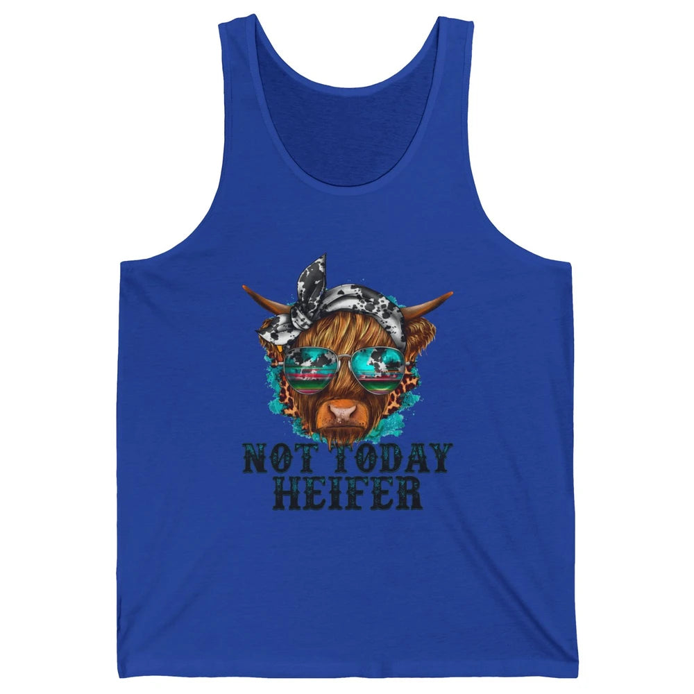 Leopard Highland Cow Sunglasses Not Today Heifer Western Cow Unisex Jersey Tank