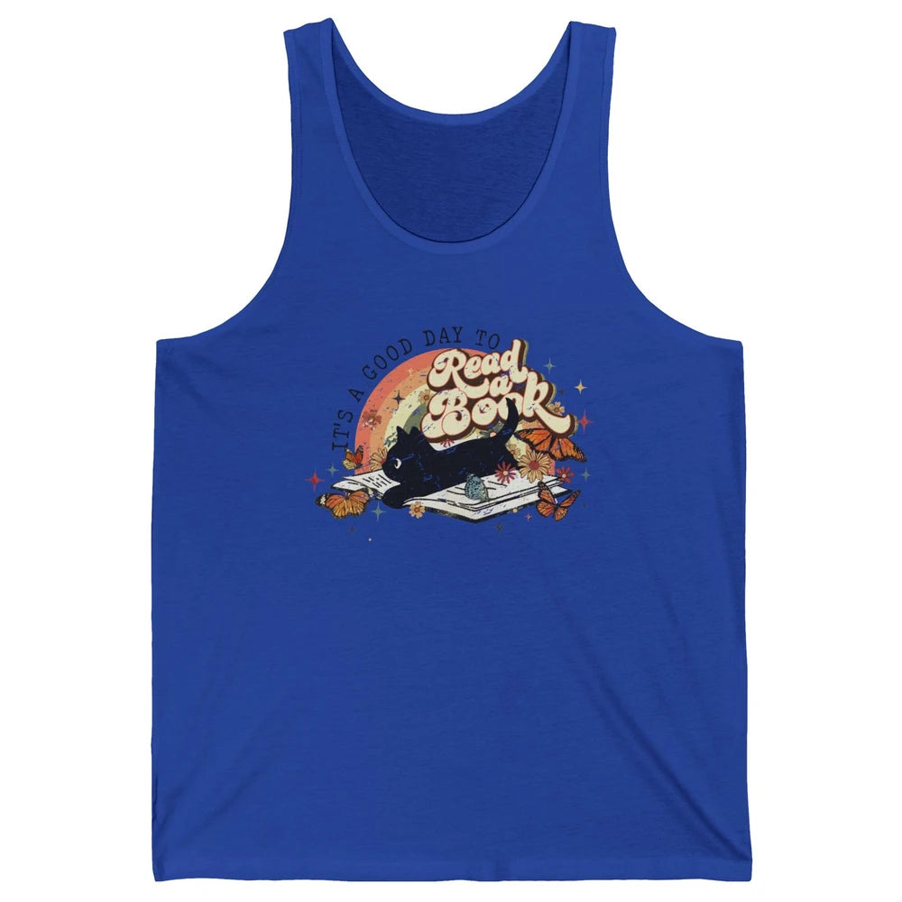 Retro Vintage Black Cat Its A Good Day To Read A Book Reader Unisex Jersey Tank
