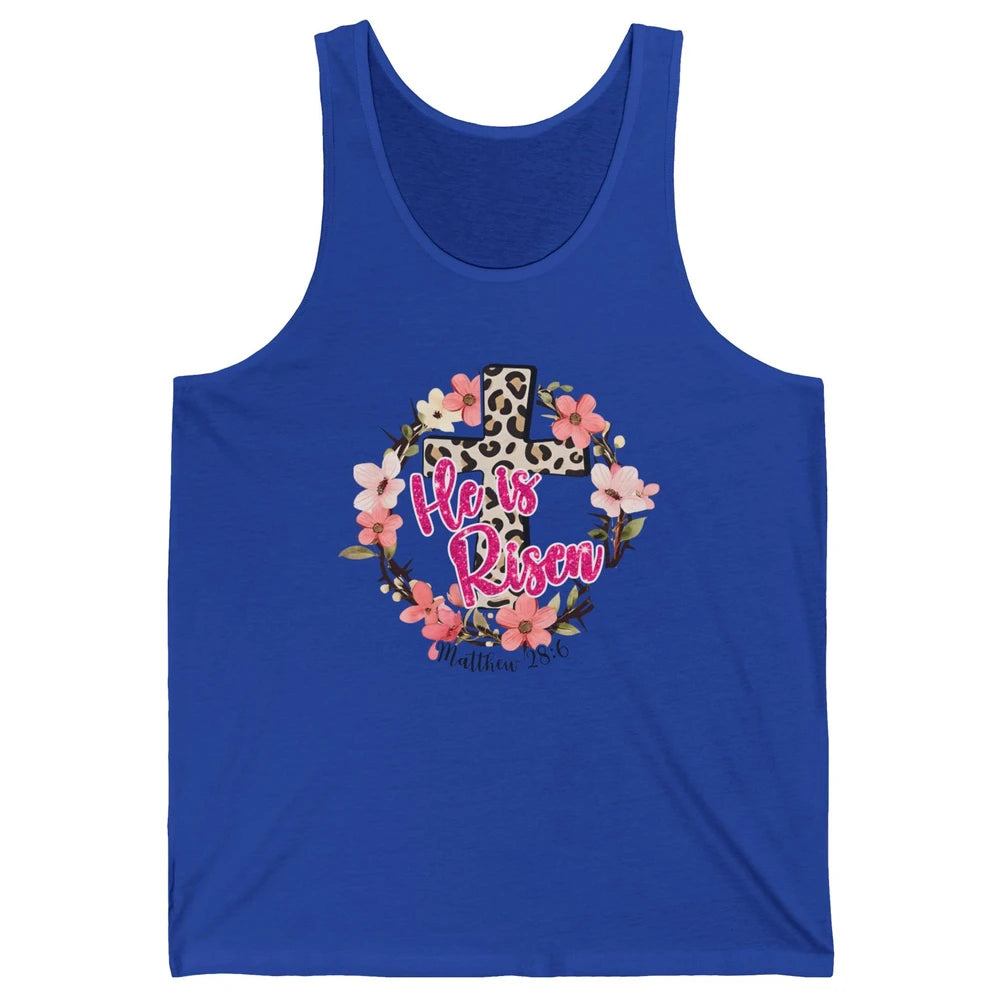 Christian Leopard Cross He Is Risen Bible Verse Religious Unisex Jersey Tank