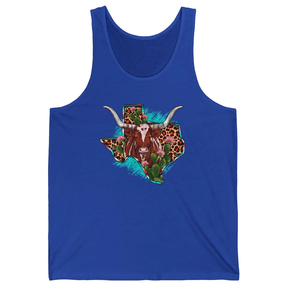 Leopard Cow Texas Map Longhorn Desert Cactus Western Country Unisex Jersey Tank