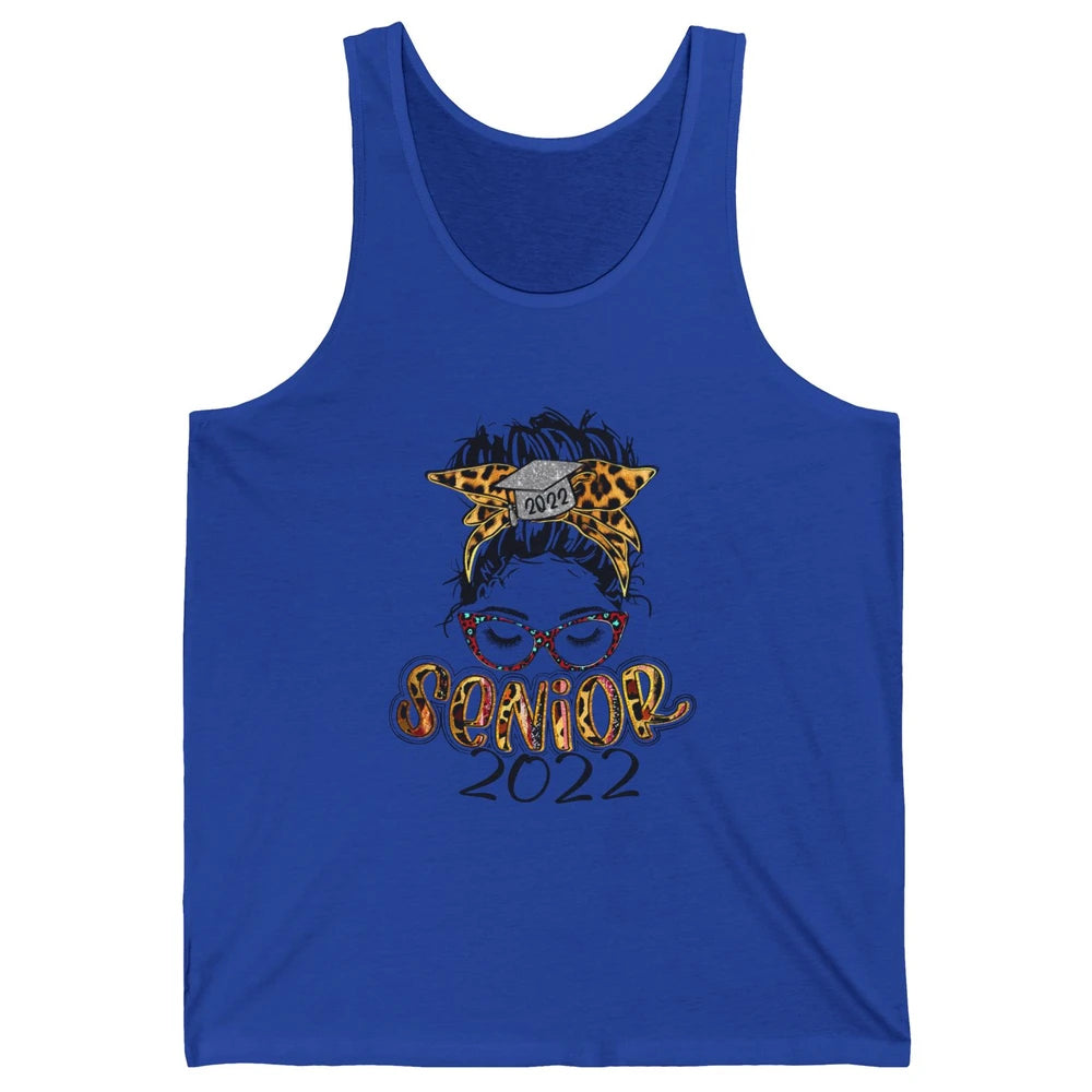Senior 2022 Leopard Messy Bun Lady 2022 Graduation Gift Unisex Jersey Tank