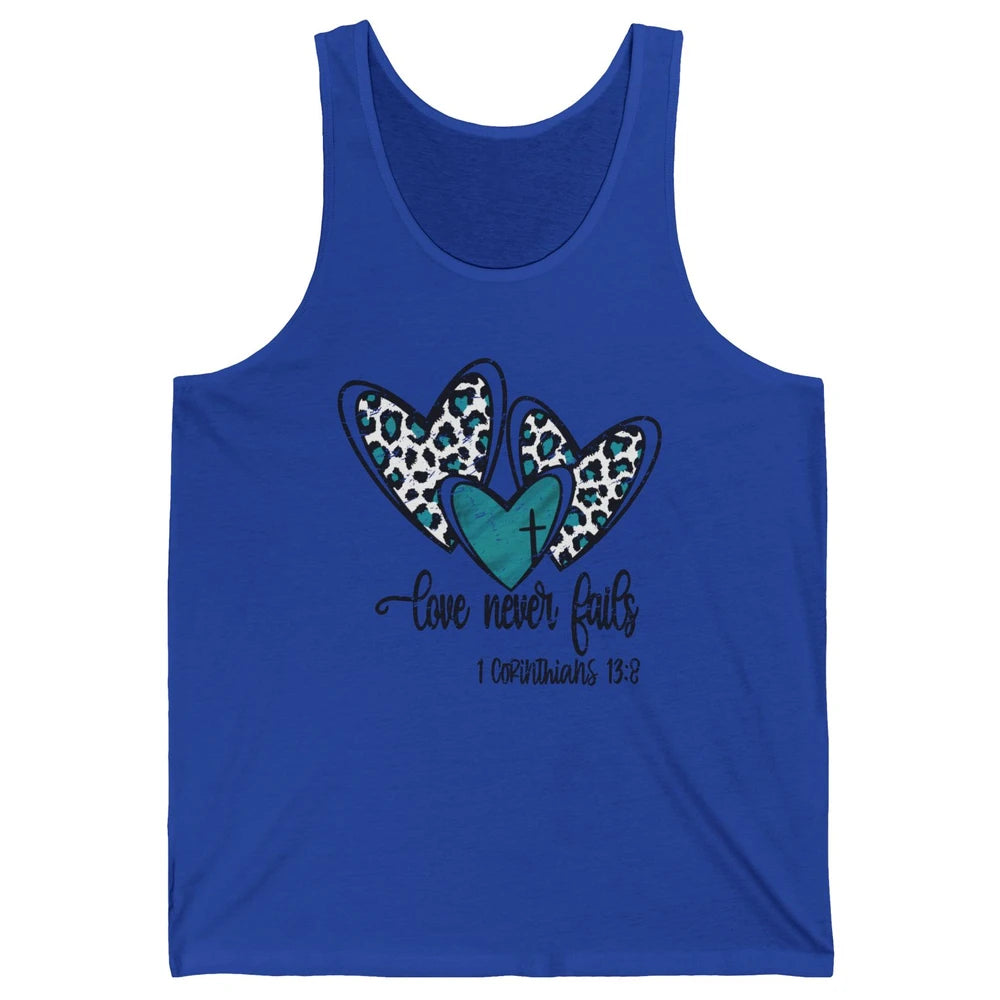Love Never Fails Christian Religious Jesus Faith Bible Verse Unisex Jersey Tank