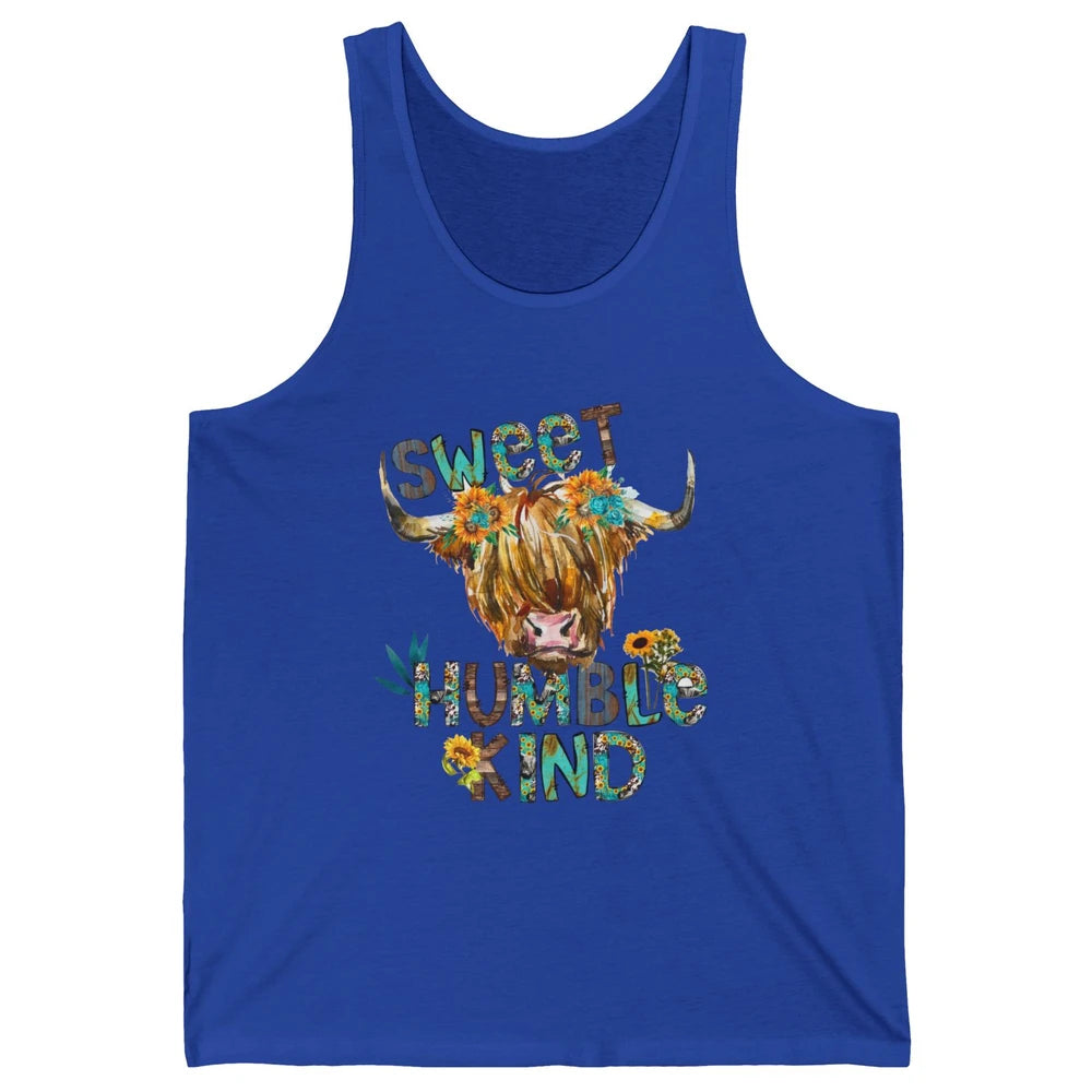Highland Cow Sunflower Sweet Humble Kind Western Country Unisex Jersey Tank